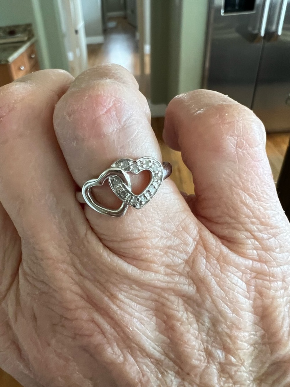 Macy's Sterling Silver Double Heart Ring with Diamond Accents - Sterling Silver - Picture 2 of 4